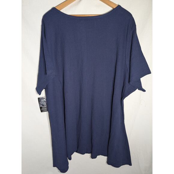 Woman Within Navy Thermal Waffle Floral Embroidered Tunic Top Sz 4X - Picture 4 of 8